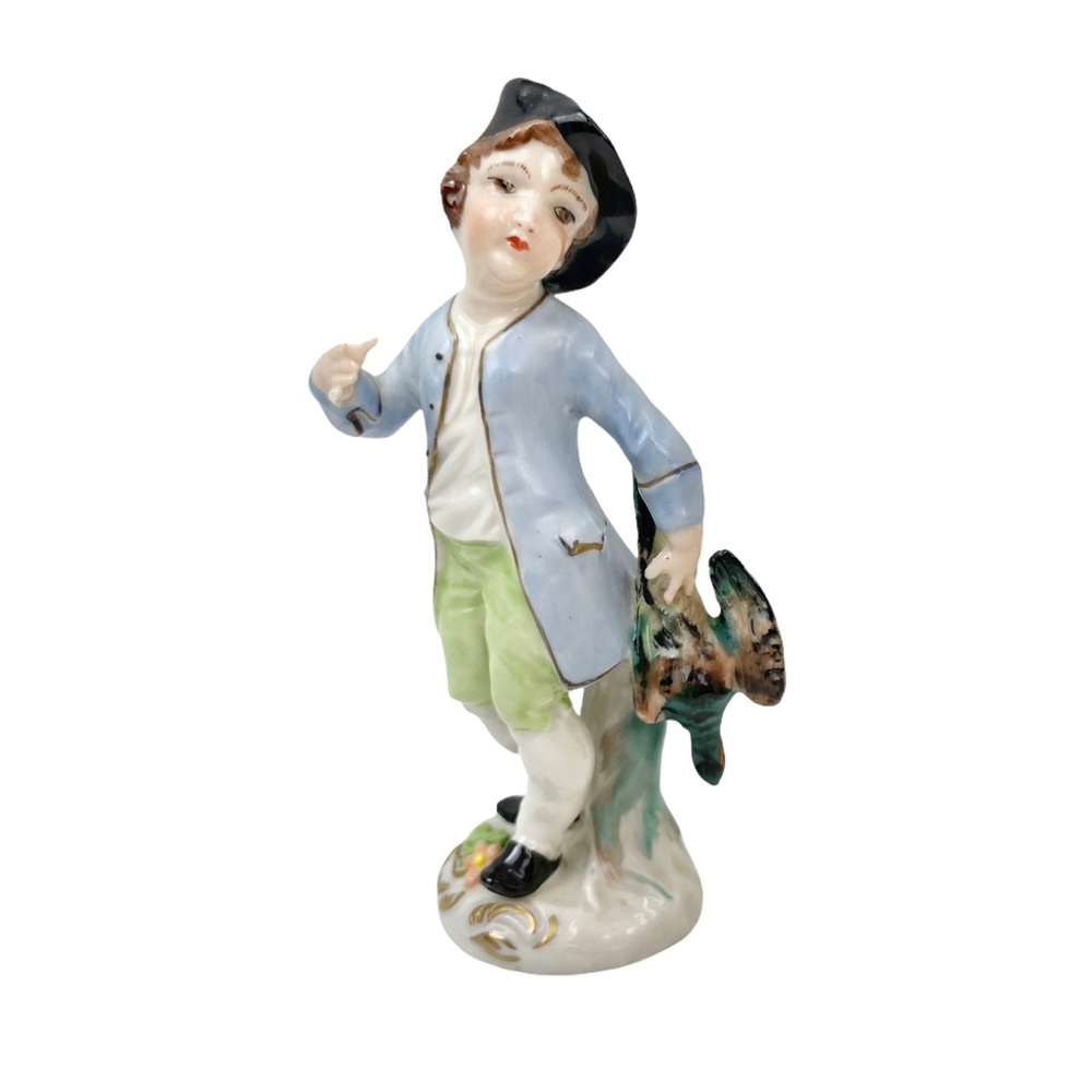 Antique Capodimonte Boy with Quail Figurine